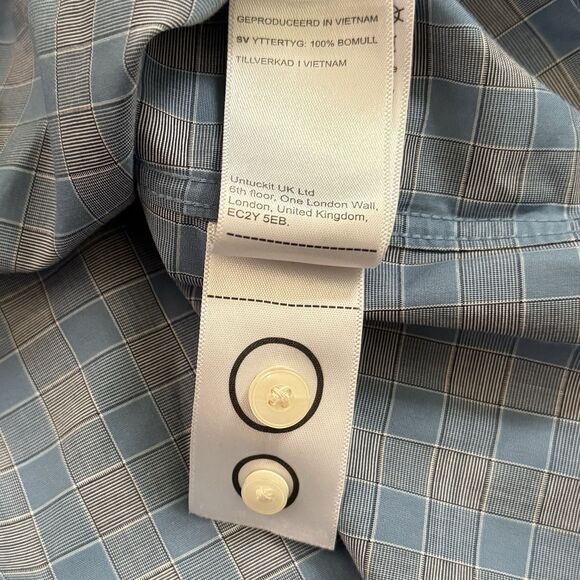 UNTUCKit Buriano Blue Gray Check Regular Fit Cotton Shirt Men’s Size XL - Picture 8 of 12